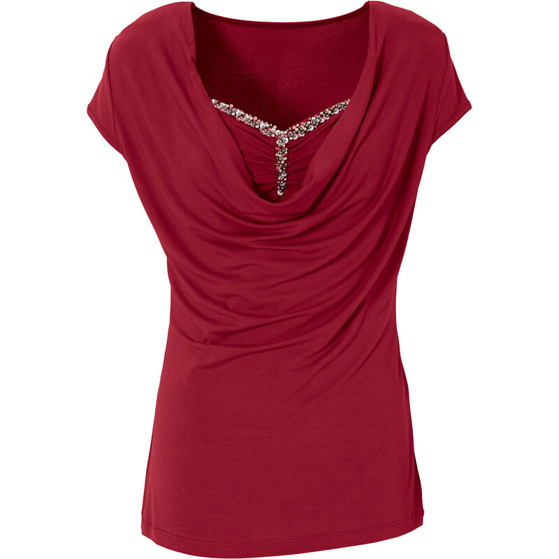 BODYFLIRT Shirt mit Wasserfallausschnitt kurzer Arm in rot für Damen von bonprix