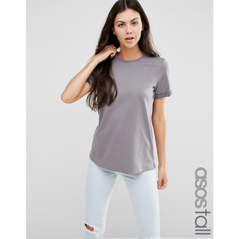 ASOS TALL - Leichtes Strick-T-Shirt mit Loop-Rückseite - Grau