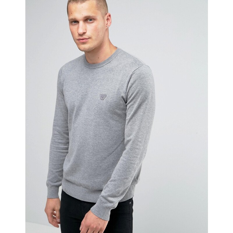 Armani Jeans - Grauer Pullover mit Rundhalsausschnitt und Adler-Logo - Grau