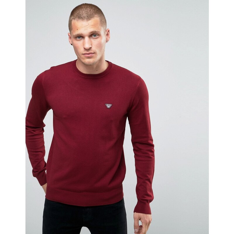 Armani Jeans - Burgunderroter Pullover mit Rundhalsausschnitt und Adler-Logo - Rot