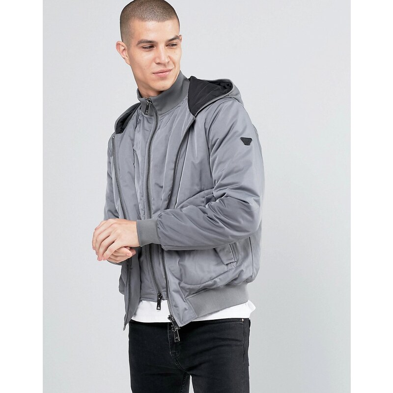 Armani Jeans - Wasserabweisende Jacke mit Kapuze in Grau - Grau