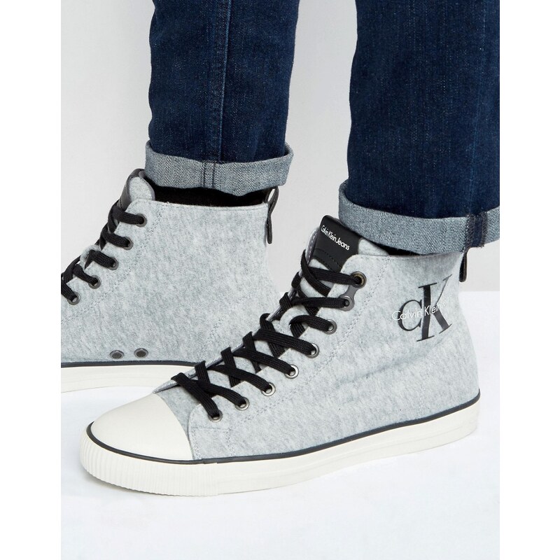 Calvin Klein - Aron - Jersey-Sneaker mit Logo und hohem Schaft - Grau