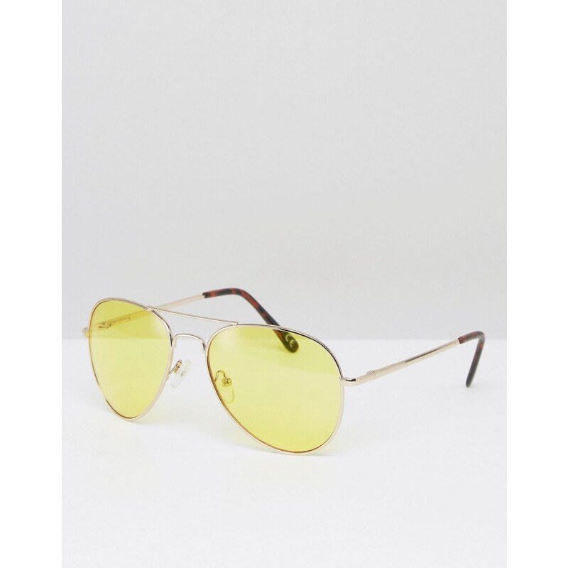 ASOS - Pilotensonnenbrille mit gelben Gläsern - Gelb