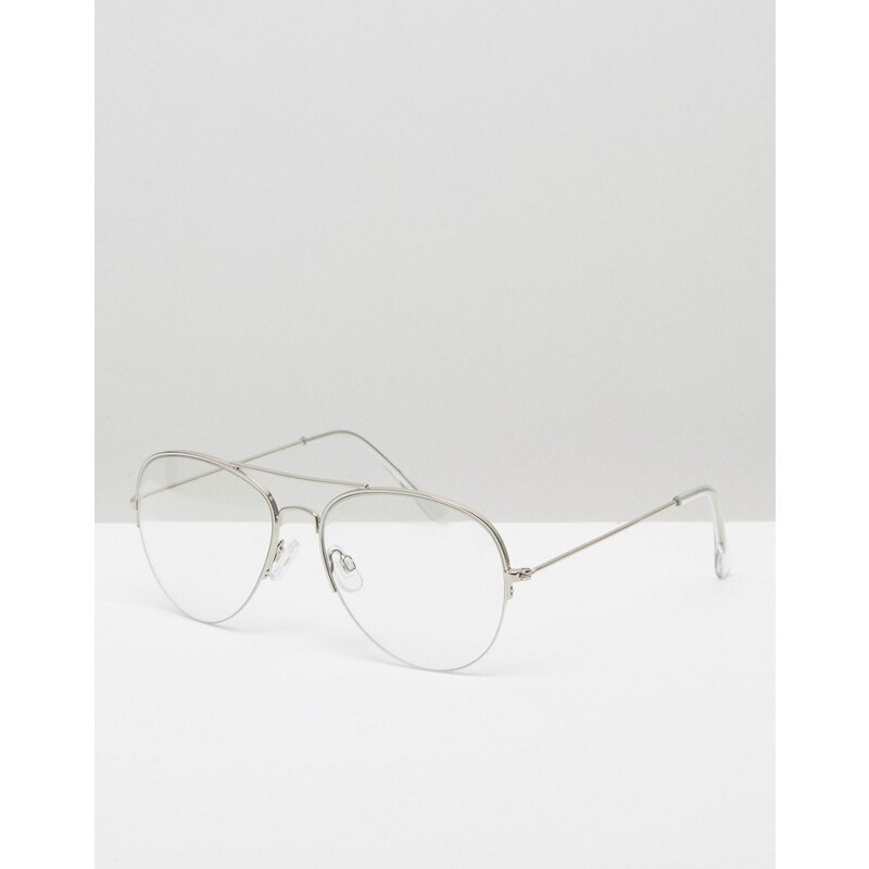 Pieces - Pilotensonnenbrille mit ungetönten Gläsern - Silber