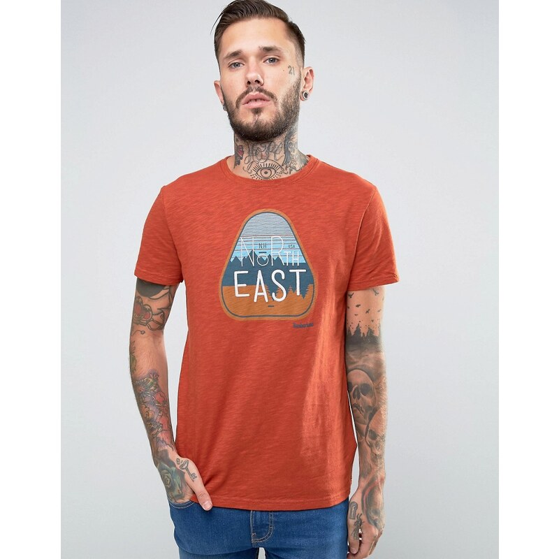 Timberland - Oranges Heritage-T-Shirt in Ausbrenner-Optik mit Logo-Print - Orange
