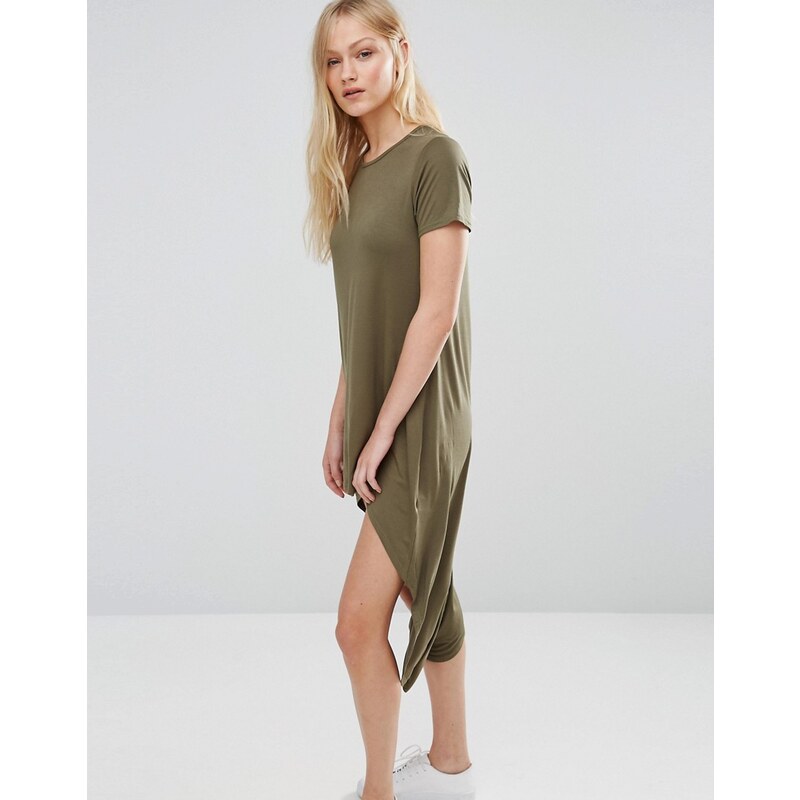 Daisy Street - T-Shirt-Kleid mit nach hinten abfallendem Saum - Grün