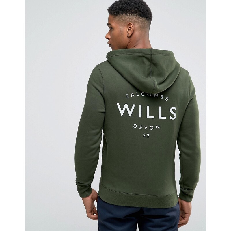 Jack Wills - Piniengrüner Kapuzenpullover mit Wills-Logo - Grün
