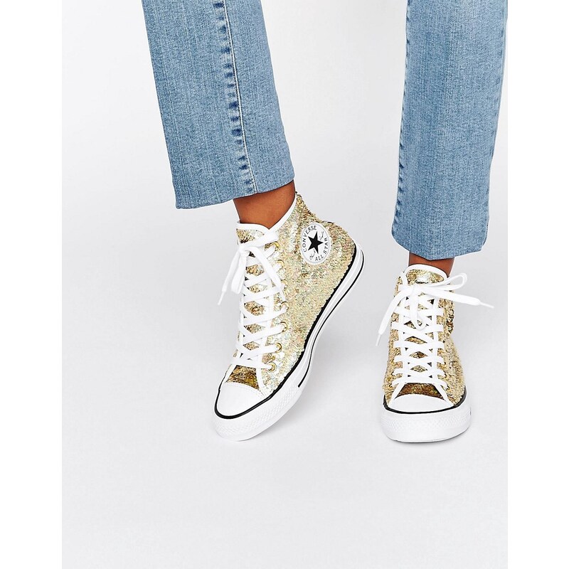 Converse - Chuck Taylor - Hohe Sneaker mit Pailletten in Gold - Gold