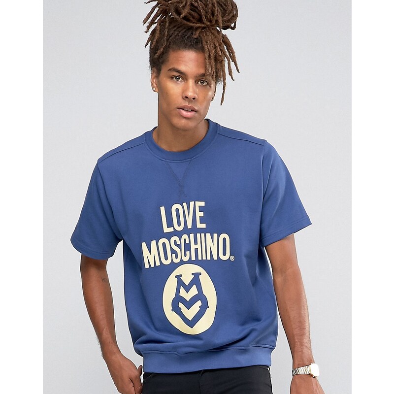 Love Moschino - Kurzärmliger Pullover mit Logo - Blau