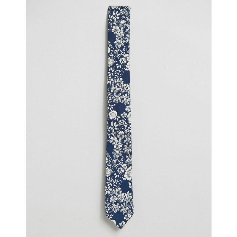 ASOS - Schmale Krawatte mit Blumenmuster - Marineblau