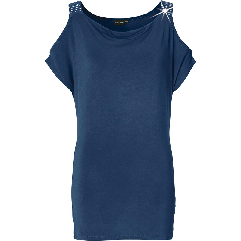 BODYFLIRT Shirttop kurzer Arm in blau (Wasserfall-Ausschnitt) für Damen von bonprix