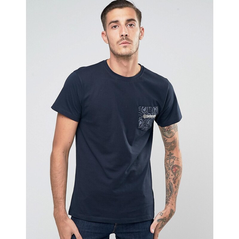 Lambretta - T-Shirt mit Paisley-Tasche - Marineblau