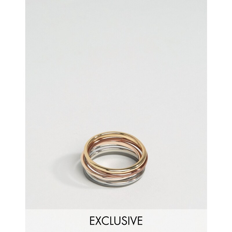 DesignB London - Schlichte Ringe im 6er Pack - Mehrfarbig