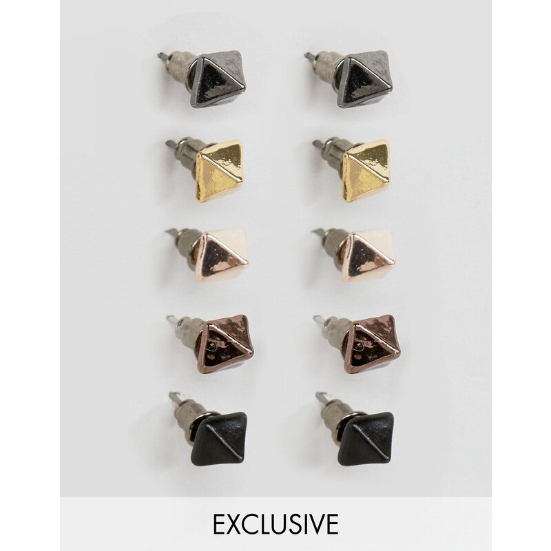DesignB London - Pyramiden-Ohrringe im 5er Pack - Mehrfarbig