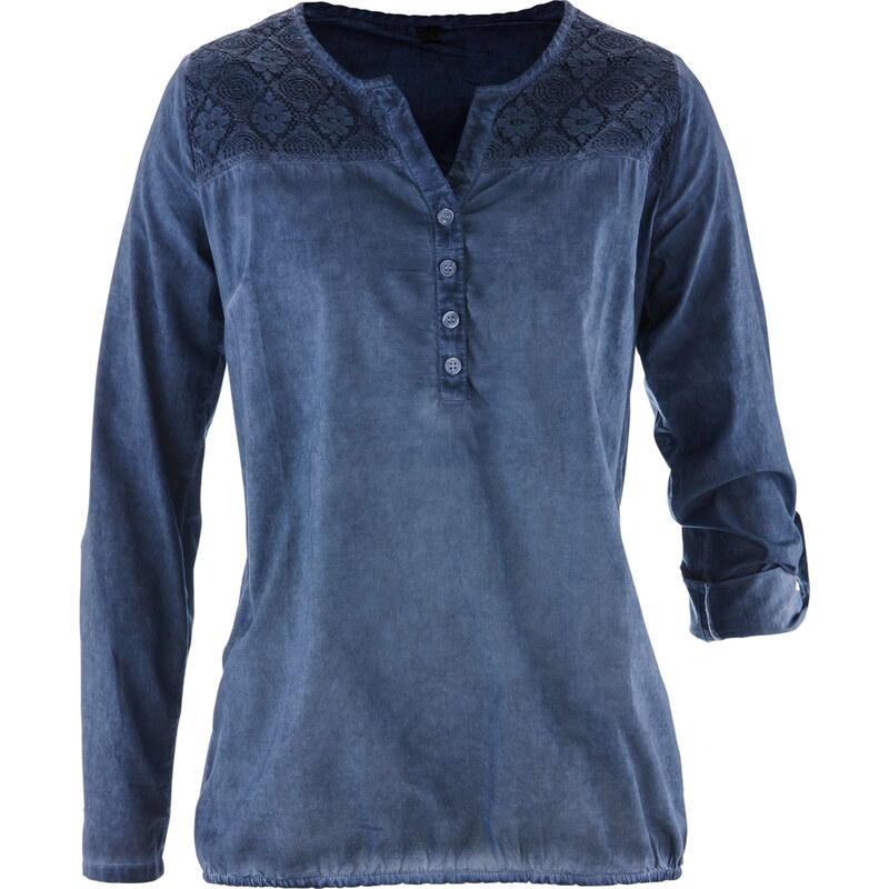 bpc bonprix collection Langarm-Bluse mit Spitze in blau von bonprix