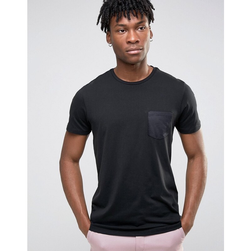 Burton Menswear - T-Shirt mit Satin-Tasche - Schwarz