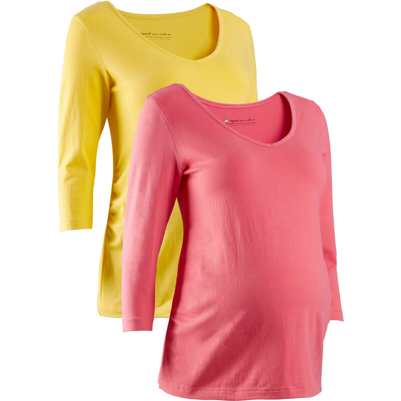 bpc bonprix collection Umstandsshirts in Bio-Baumwolle, ¾-Arm (Doppelpack) in gelb für Damen von bonprix