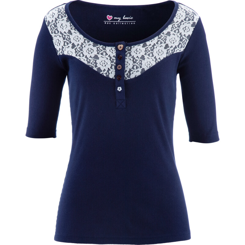 bpc bonprix collection Kurzarmshirt mit Spitze in blau für Damen von bonprix
