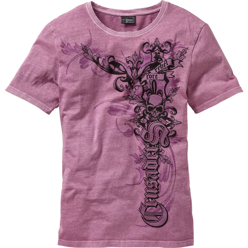 RAINBOW Slim Fit T-Shirt kurzer Arm in lila für Herren von bonprix