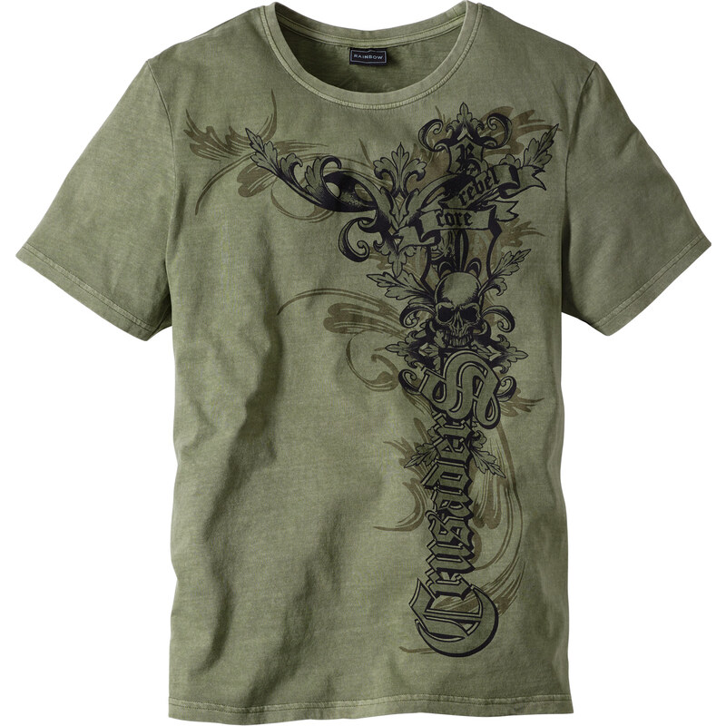RAINBOW Slim Fit T-Shirt kurzer Arm in grün für Herren von bonprix