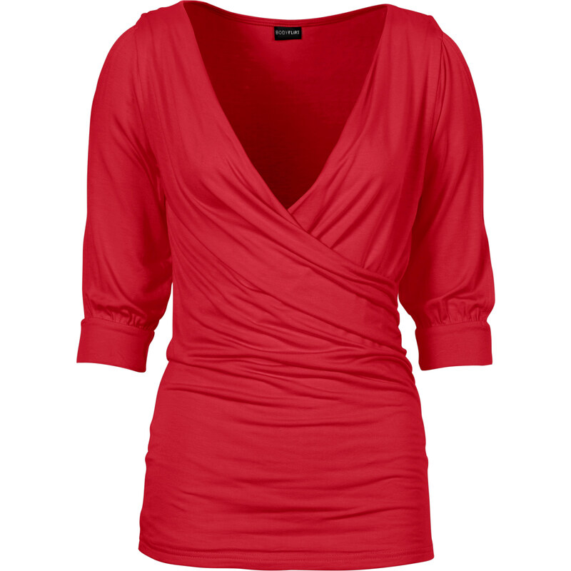BODYFLIRT Shirt in Wickeloptik in rot für Damen von bonprix