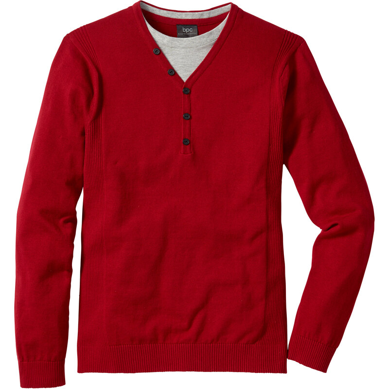 bpc bonprix collection Pullover in 2-in-1-Optik Regular Fit langarm in rot für Herren von bonprix