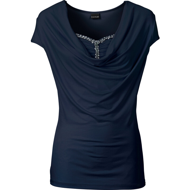 BODYFLIRT Shirt mit Wasserfallausschnitt in blau für Damen von bonprix