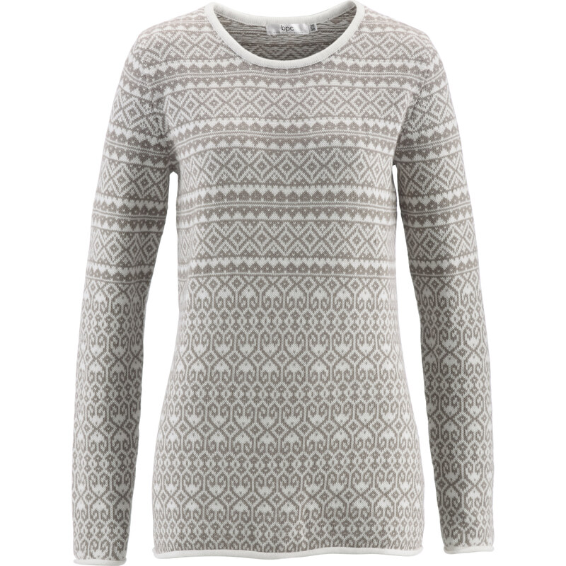 bpc bonprix collection Jacquard-Pullover mit langen Ärmeln langarm in weiß für Damen von bonprix