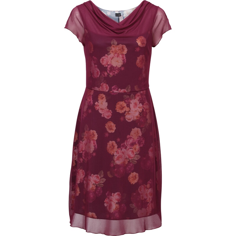 BODYFLIRT Kleid mit Wasserfallausschnitt/Sommerkleid kurzer Arm in lila von bonprix