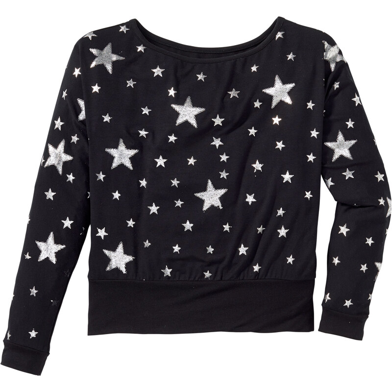 bpc bonprix collection Shirt mit Fledermausärmeln und Sternendruck langarm in schwarz für Mädchen von bonprix