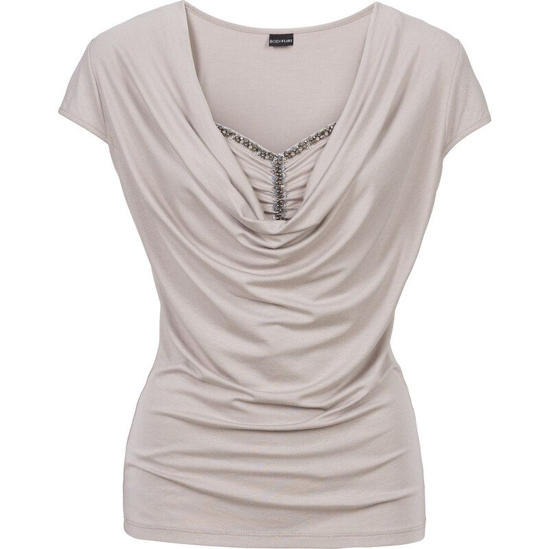BODYFLIRT Shirt mit Wasserfallausschnitt in grau für Damen von bonprix