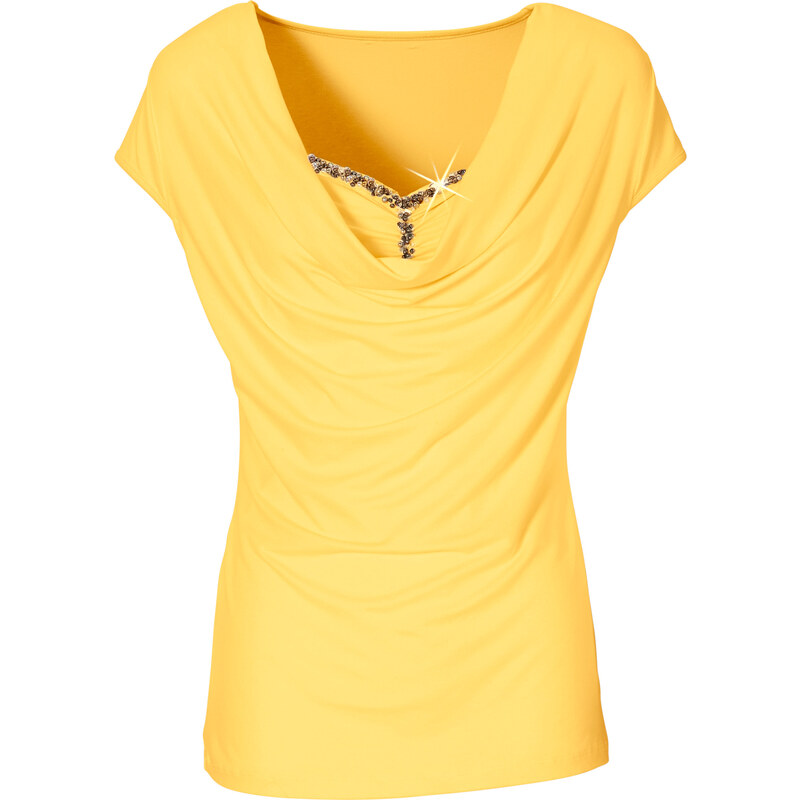BODYFLIRT Shirt mit Wasserfallausschnitt in gelb für Damen von bonprix