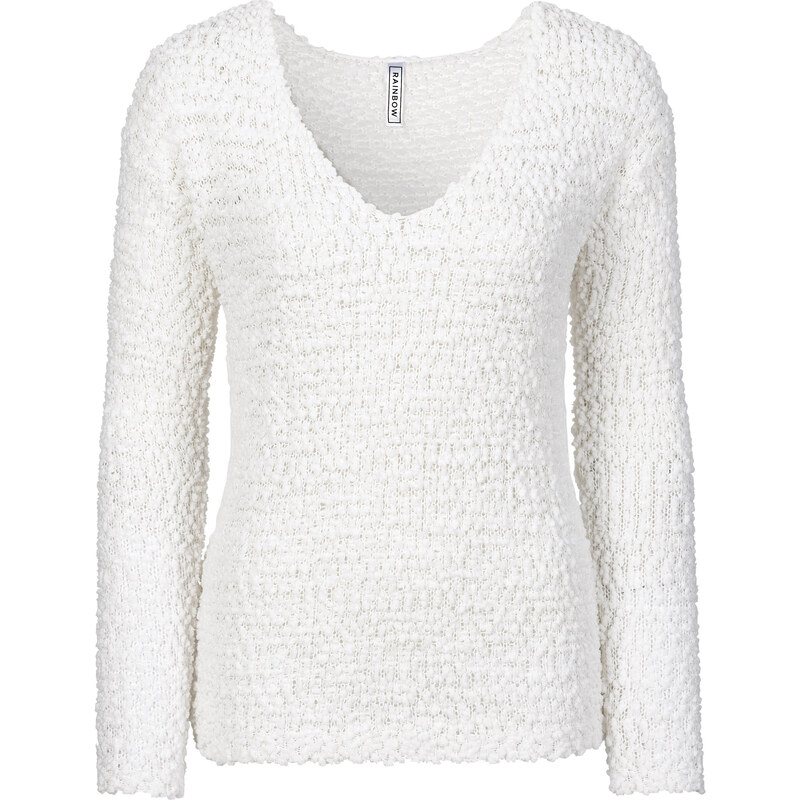 RAINBOW Pullover langarm in weiß (V-Ausschnitt) für Damen von bonprix
