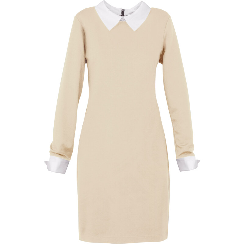 BODYFLIRT boutique Kleid langarm in beige von bonprix