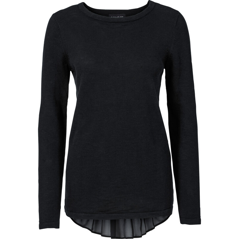 BODYFLIRT Pullover mit Bluseneinsatz langarm in schwarz für Damen von bonprix