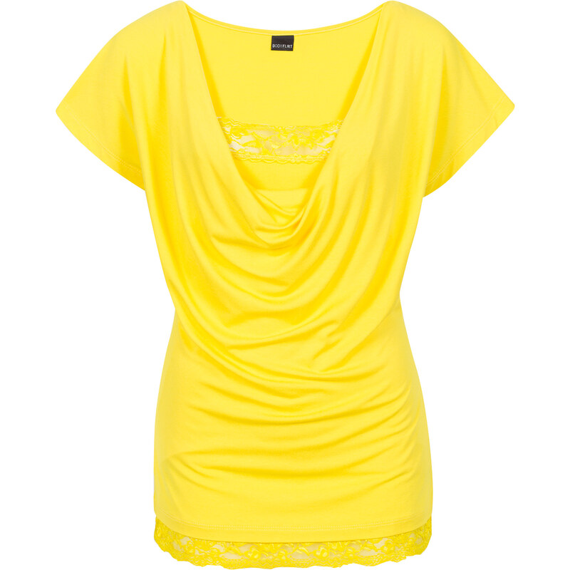BODYFLIRT Shirt mit Spitze in gelb für Damen von bonprix