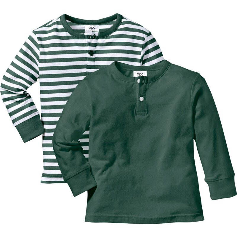 bpc bonprix collection Langarmshirt mit Knopfleiste (2er-Pack) in grün für Jungen von bonprix
