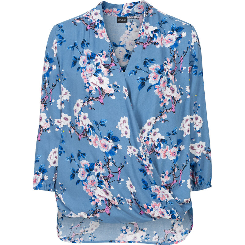 BODYFLIRT Bluse mit Blumen-Druck 3/4 Arm in blau von bonprix
