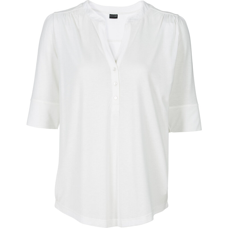BODYFLIRT Shirt mit Knopfleiste halber Arm in weiß für Damen von bonprix