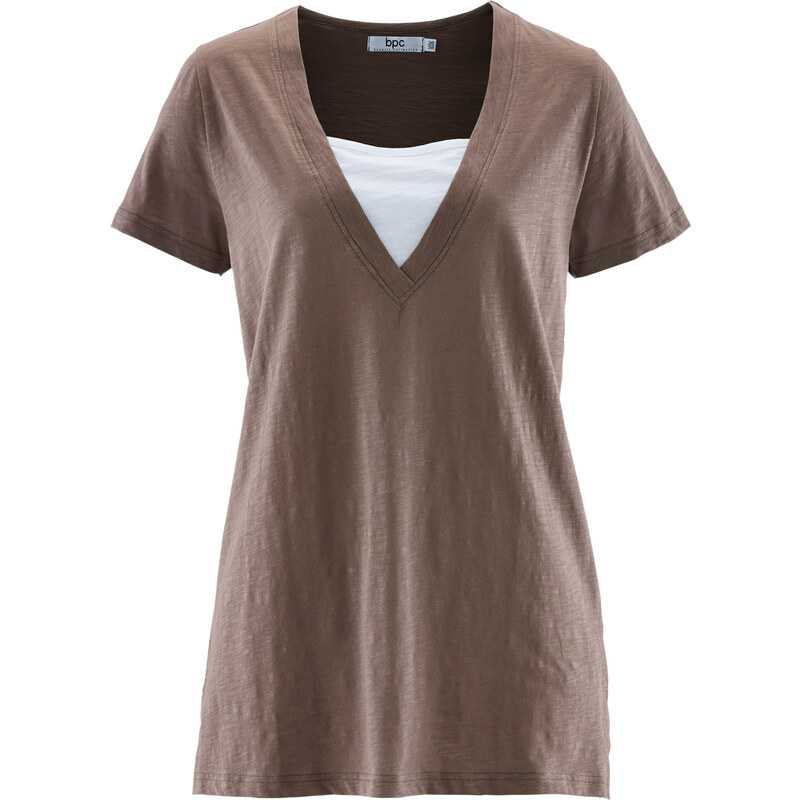 bpc bonprix collection Longshirt kurzer Arm in grau (V-Ausschnitt) für Damen von bonprix