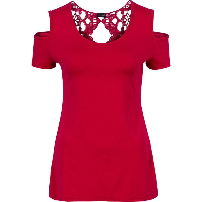 BODYFLIRT boutique Shirt mit Häkeleinsatz in rot für Damen von bonprix