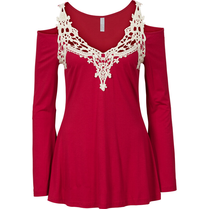 BODYFLIRT boutique Shirt mit Häkeleinsatz in rot für Damen von bonprix