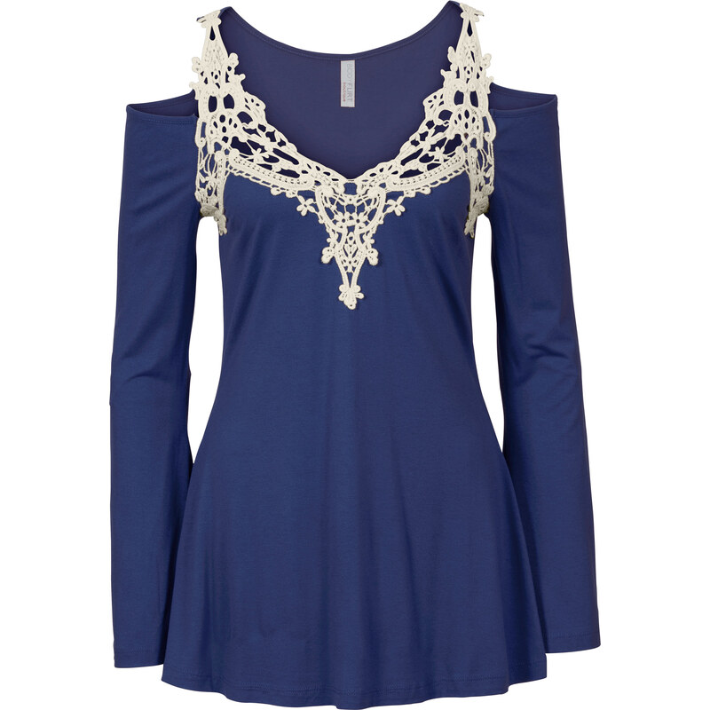 BODYFLIRT boutique Shirt mit Häkeleinsatz in blau für Damen von bonprix