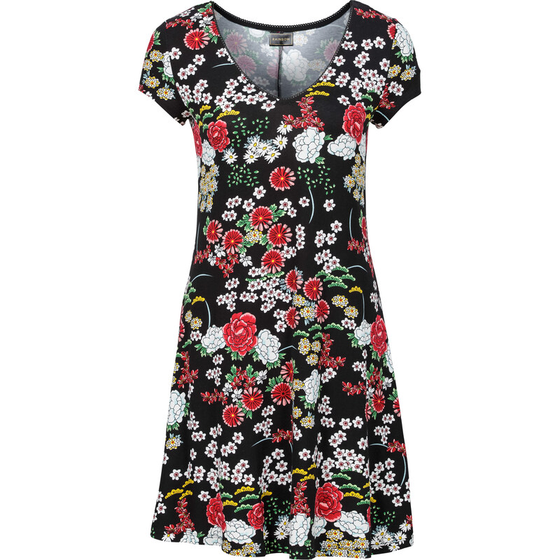 RAINBOW Kleid/Sommerkleid kurzer Arm in schwarz (V-Ausschnitt) von bonprix