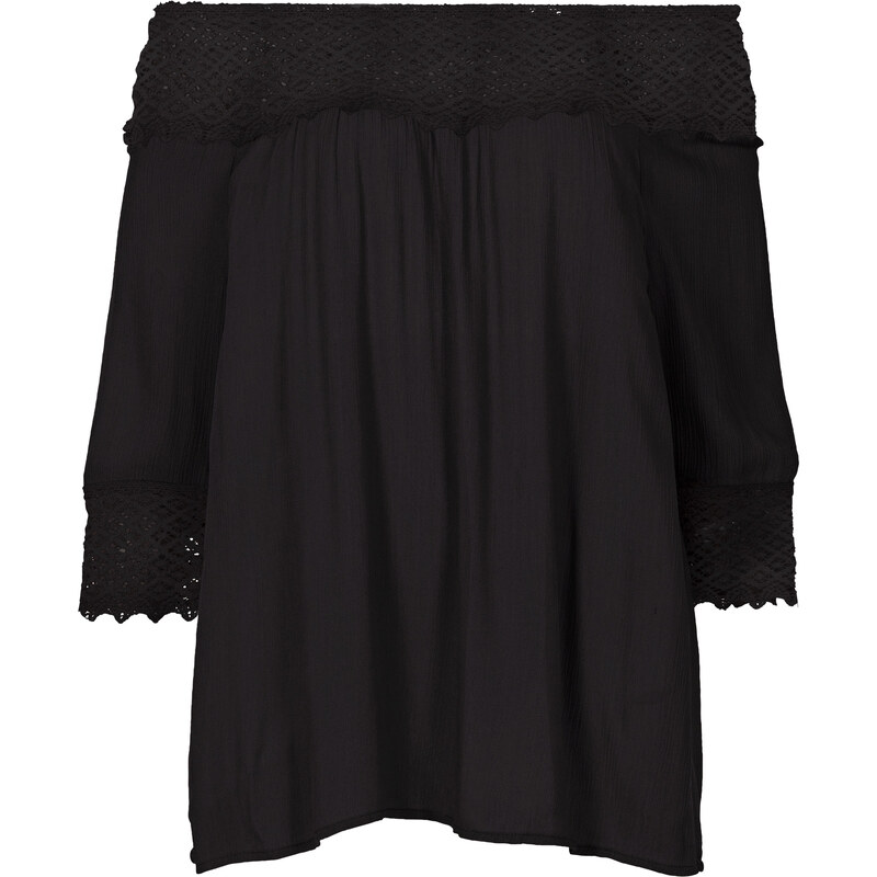 RAINBOW Carmen-Bluse mit Häkeleinsatz in schwarz von bonprix
