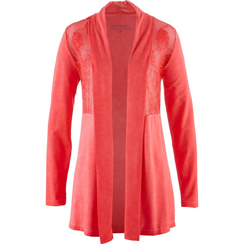 bpc selection premium Premium Jerseyjacke mit transparentem Spitzeneinsatz langarm in rot für Damen von bonprix