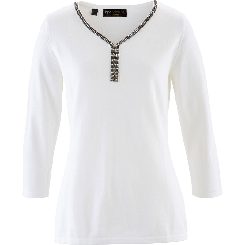 bpc selection premium Pullover aus Pima Cotton 3/4 Arm in weiß für Damen von bonprix