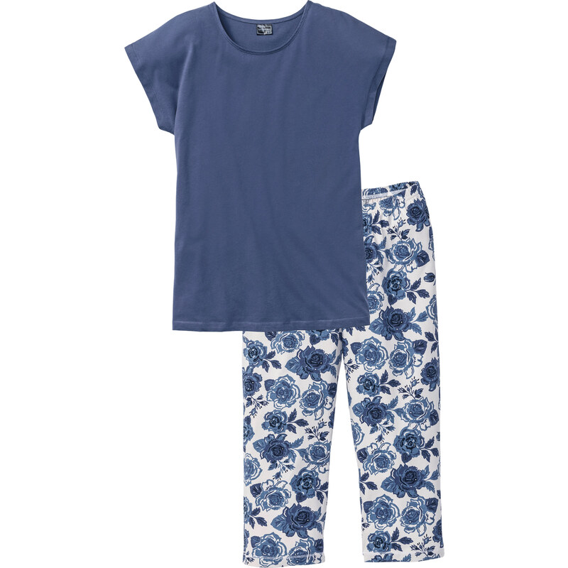 bpc selection Capri Pyjama aus Bio-Baumwolle kurzer Arm in blau für Damen von bonprix