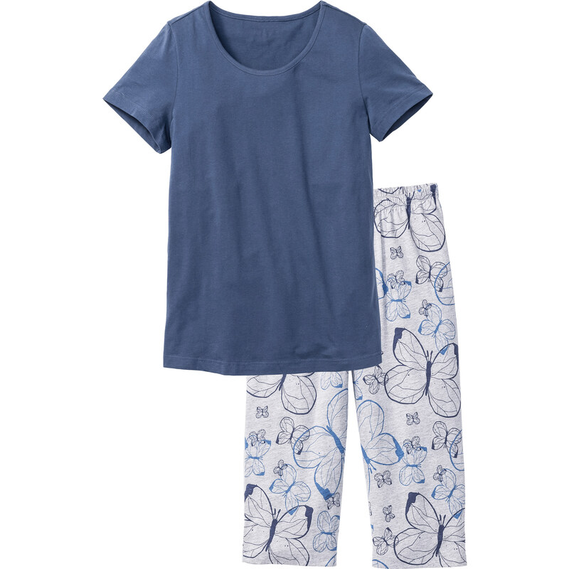 bpc bonprix collection Capri Pyjama kurzer Arm in blau für Damen von bonprix