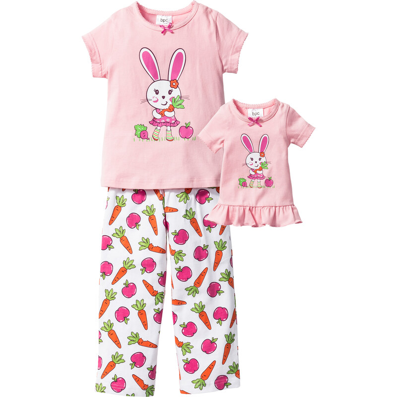 bpc bonprix collection Pyjama + Puppennachthemd (3-tlg.) in rosa für Mädchen von bonprix